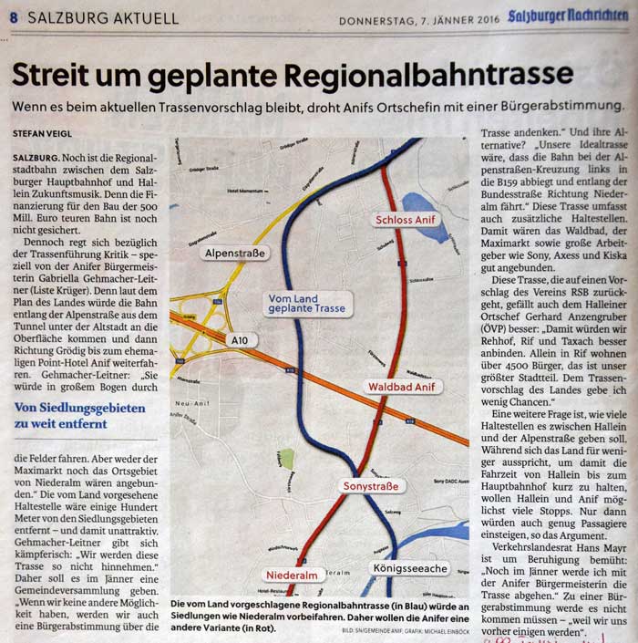 Regionalstadbahn Anif Diskussion um Trasse Gabi Gehmacher